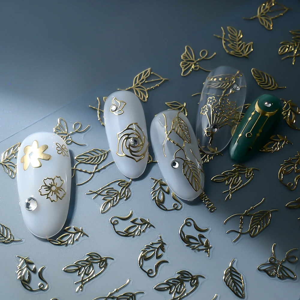 1 pz 3D luce dorata semplice striscia foglia adesivi per unghie specchio metallico design ologramma fascino decalcomanie per unghie decorazioni per manicure fai da te