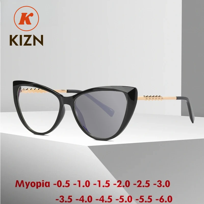 

KIZN модные женские очки «кошачий глаз» для близорукости, оправа с защитой от синего света TR90, оптические винтажные очки по рецепту на заказ, от -0,50 до -10