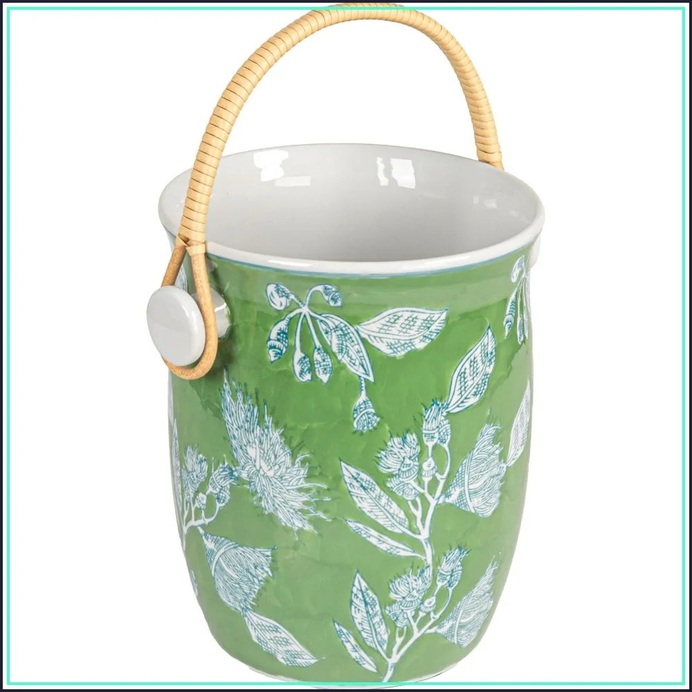 

Ceramic Wine Cooler with Bamboo Handles - Perfect for Chilling Your Favorite Wine
