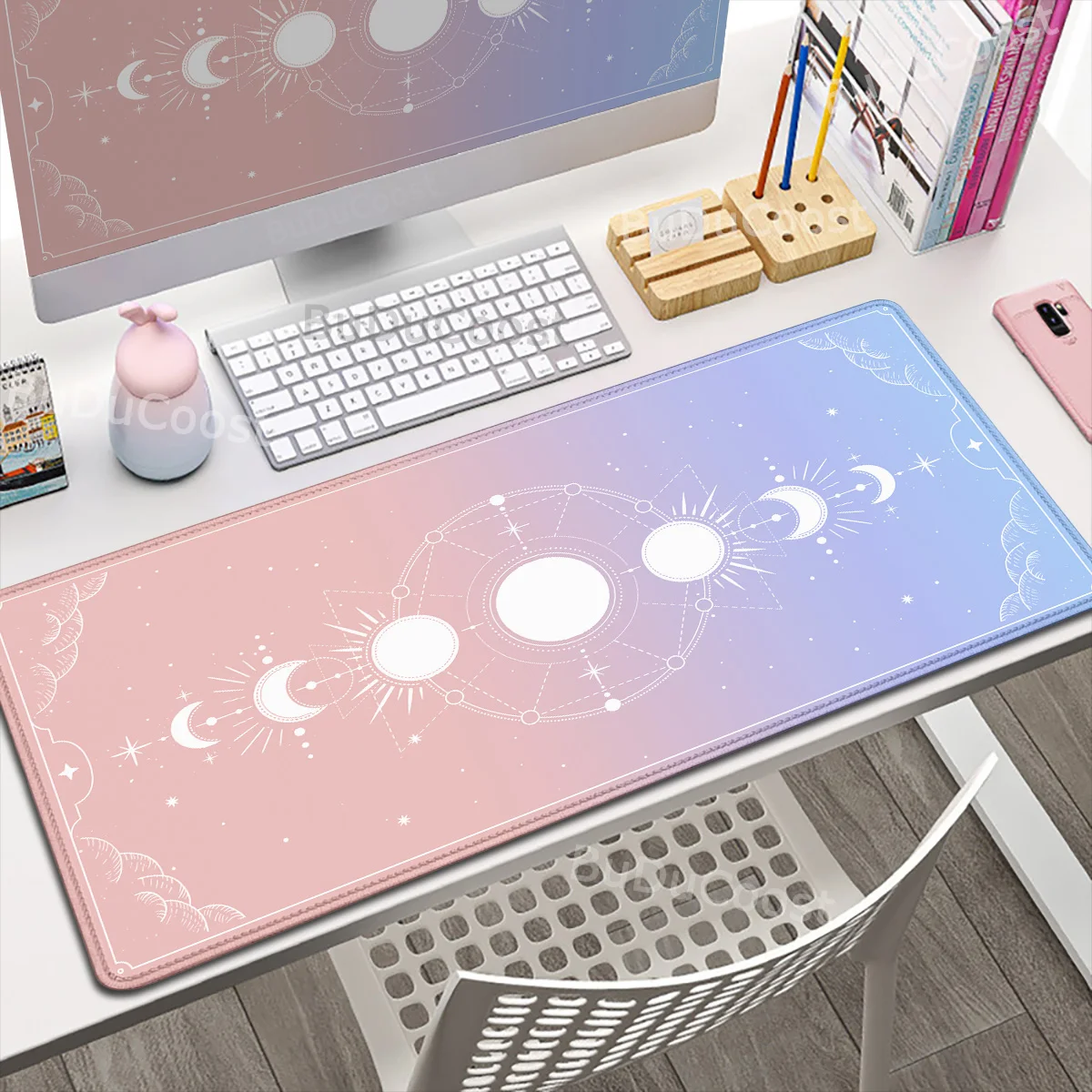 Kawaii Pastel Moon Phase Deskmat XXL Goth Witchy Tarot Alter Mousepad Ergonomic Antislip Rubber Soft Rug Keyboard Game Mouse Pad