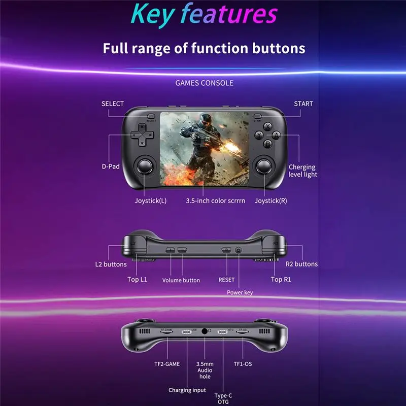 [LXYA68Z!] Portable Video Game Player Pocket Handheld Console H36S 3.5 Inch 64G Storage Emulates For PSP/For PS1/GBA/SNES/NES B view 6