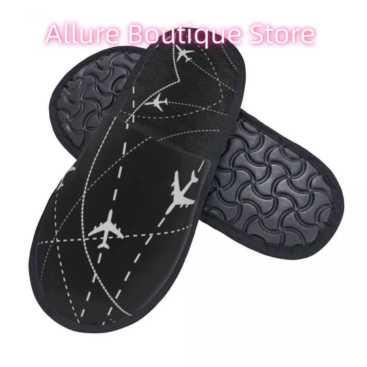 Custom Pilot Aircraft Night Flight Routes Memory Foam Slippers Women Comfy Warm Air Traffic Controllers House Slippers