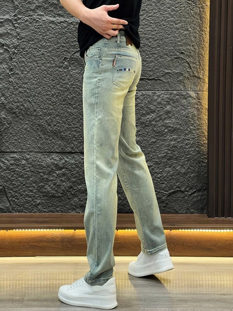 2026 New Mens Straight Leg Jeans with Embroidery Spring Autumn Fashion Slim Tall Effect Versatile Casual Pants