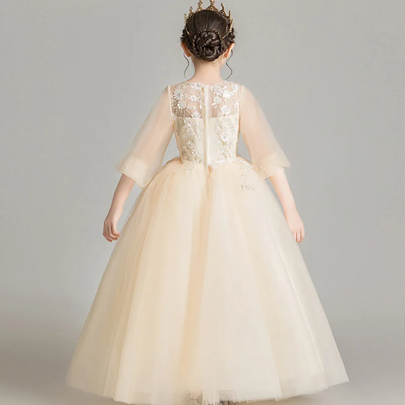

Girls' Formal Dress Princess Gown for Children2025Trendy Wedding Dress Puffy Tulle Flower Girl Show Host Piano Performance Costu