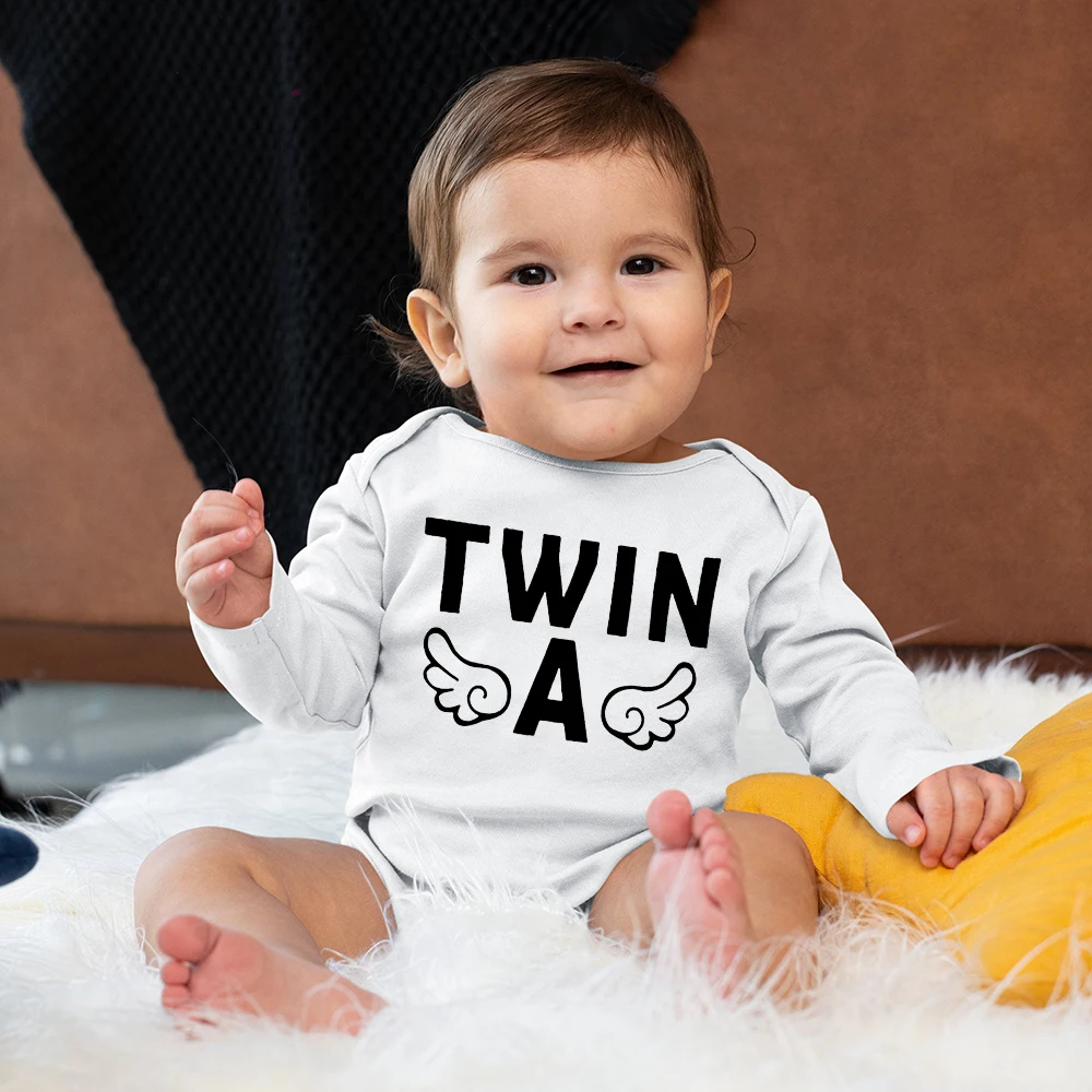 Twin Brother Sister Newborn Baby Bodysuit 4 Color Long Sleeve Cusual Infant Jumpsuit Boy Gril Crew Neck Crawling Clothes Winter