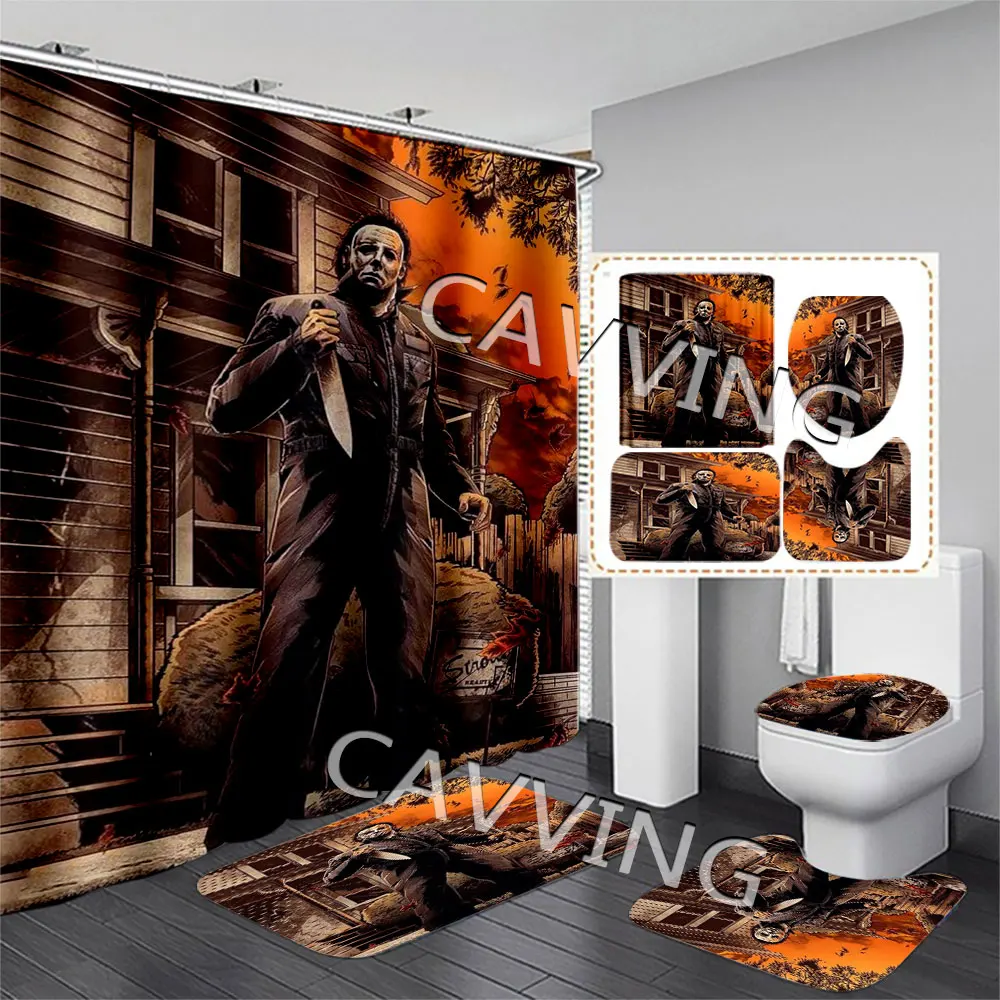 Halloween Michael Myers 3D Printed Shower Curtains Waterproof Bathroom Curtain Anti-slip Bath Mat Set Toilet Rugs Carpets F10