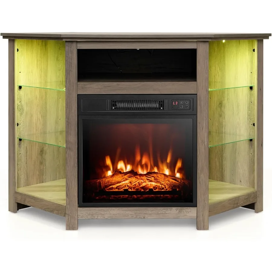 

Corner Fireplace TV Stand with Integrated LED Ambient Lighting and Smart App-Controlled Heating System Designed for 50-Inch TVs