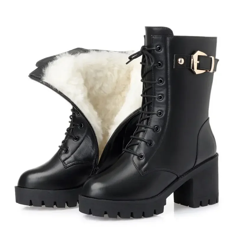 

Ankle Boots Women Winter New Fur Warm Non-slip Ladies' Boots Large Size Winter Snow Boots Platform Shoes Black High Heels Botas