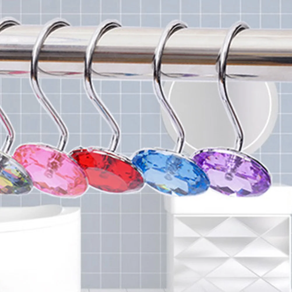 

12Pcs Acrylic Shower Curtain Hooks Crystal Decorative Bathroom Curtain Rings Polished Smooth Bathroom Hooks for Shower