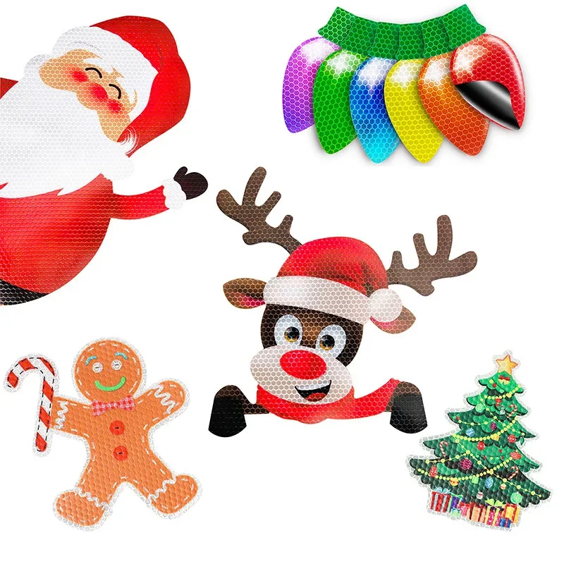 

Christmas Car Refrigerator Decorations Reflective Bulb Light Santa Reindeer Tree Magnet Accessories Set Xmas Holiday Cute Decor