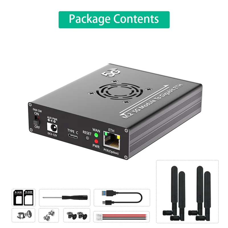 JABS-Type-C NGFF(M. 2) Адаптер модуля 4G/5G с двумя слотами для SIM-карты, портами RJ45 и контроллером Realtek RTL8125BG