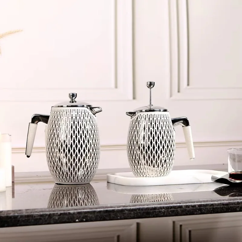 Modern creative leather glass S/S steel cold kettle decoration sample room living room decoration