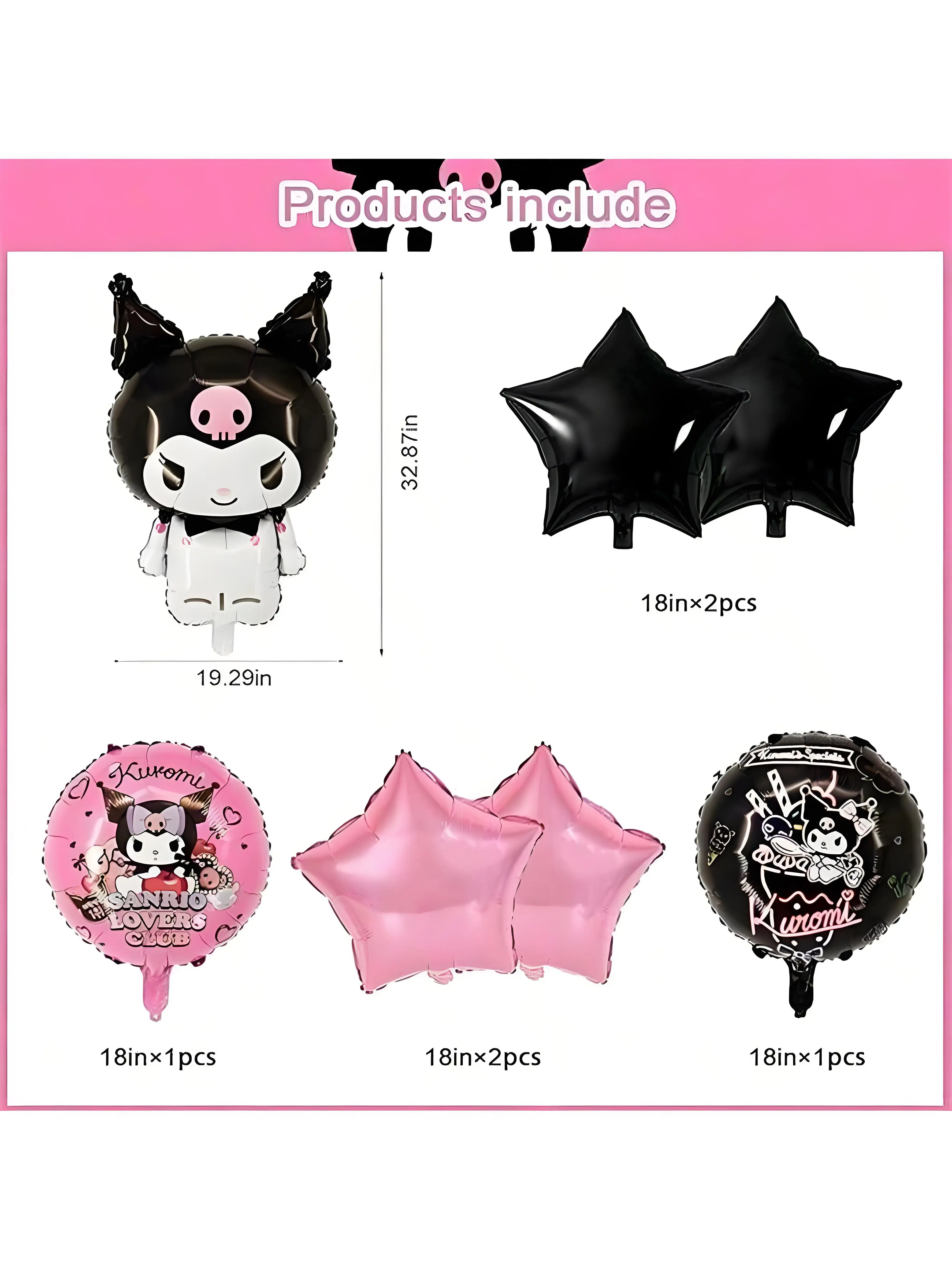 Set di palloncini Sanrio Kuromi da 7 pezzi Tema Kawaii Palloncini viola neri Decorazioni per feste per compleanno Forniture per cosplay di Halloween