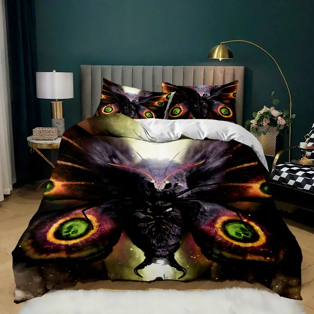 Moth Duvet Cover Set,Butterfly Comforter Cover Soft and Breathable Microfiber Queen Size 2/3Pcs Bedding Set with Zipper Closure