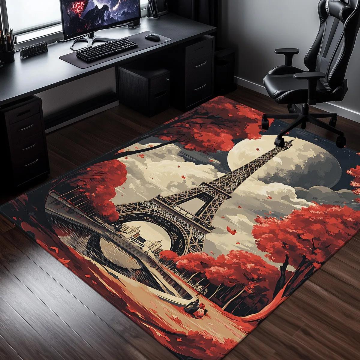 Eiffel Tower Autumn Red Tree Crystal Velvet Rug Home Office Decor Artistic Design Modern Living Room Floor Mat