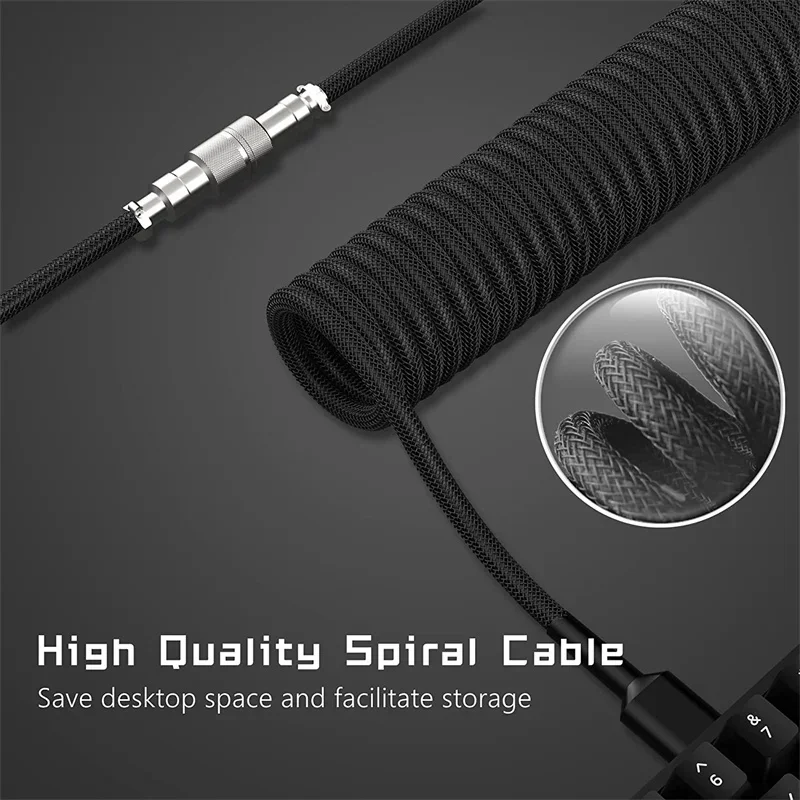 Tipo c 3m teclado mecânico cabo enrolado usb teclado fio teclado mecânico aviador desktop computador conector de aviação