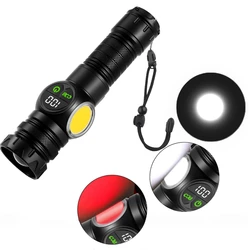 5000 lumens 6800 mah battery Outdoor camping patrol dual light source intelligent display aluminum tactical flashlight