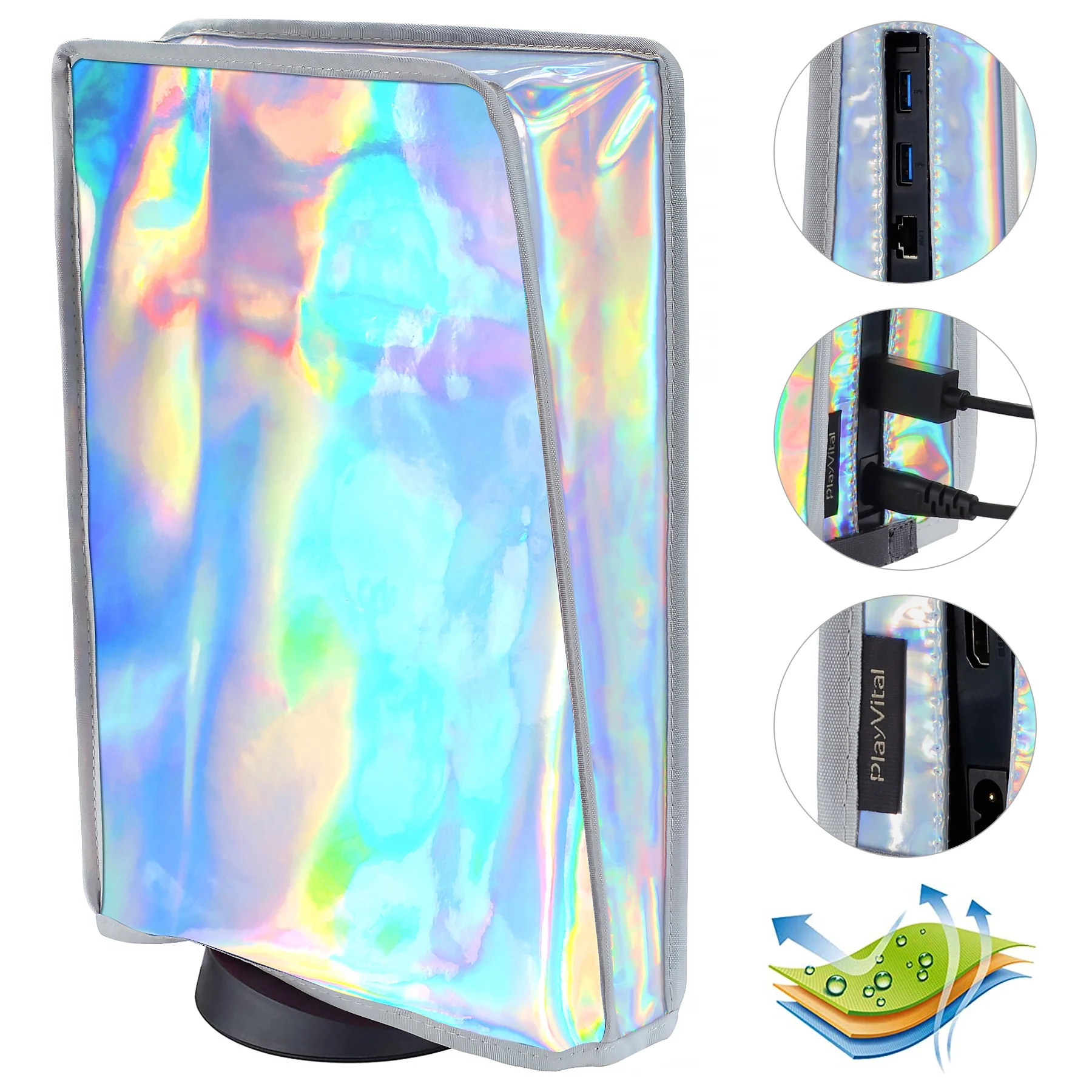 PlayVital-funda antipolvo con gradiente para ps5, forro suave y limpio, protector antipolvo, funda impermeable para consola antiarañazos ps5, Aurora Silver