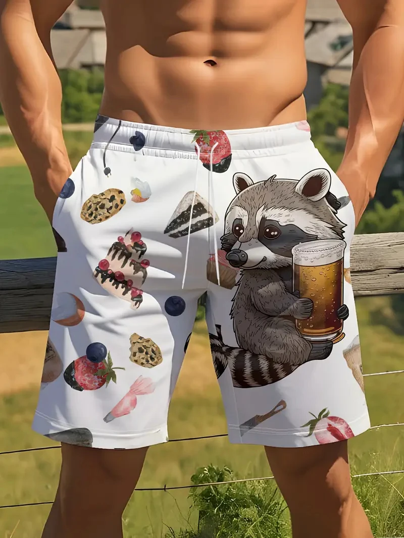 

Пляжные шорты с 3D принтом для мужчин, шорты с забавным рисунком животного, енота, одежда для мужчин, повседневные плавки в стиле хип-хоп, детские топы, плавки
