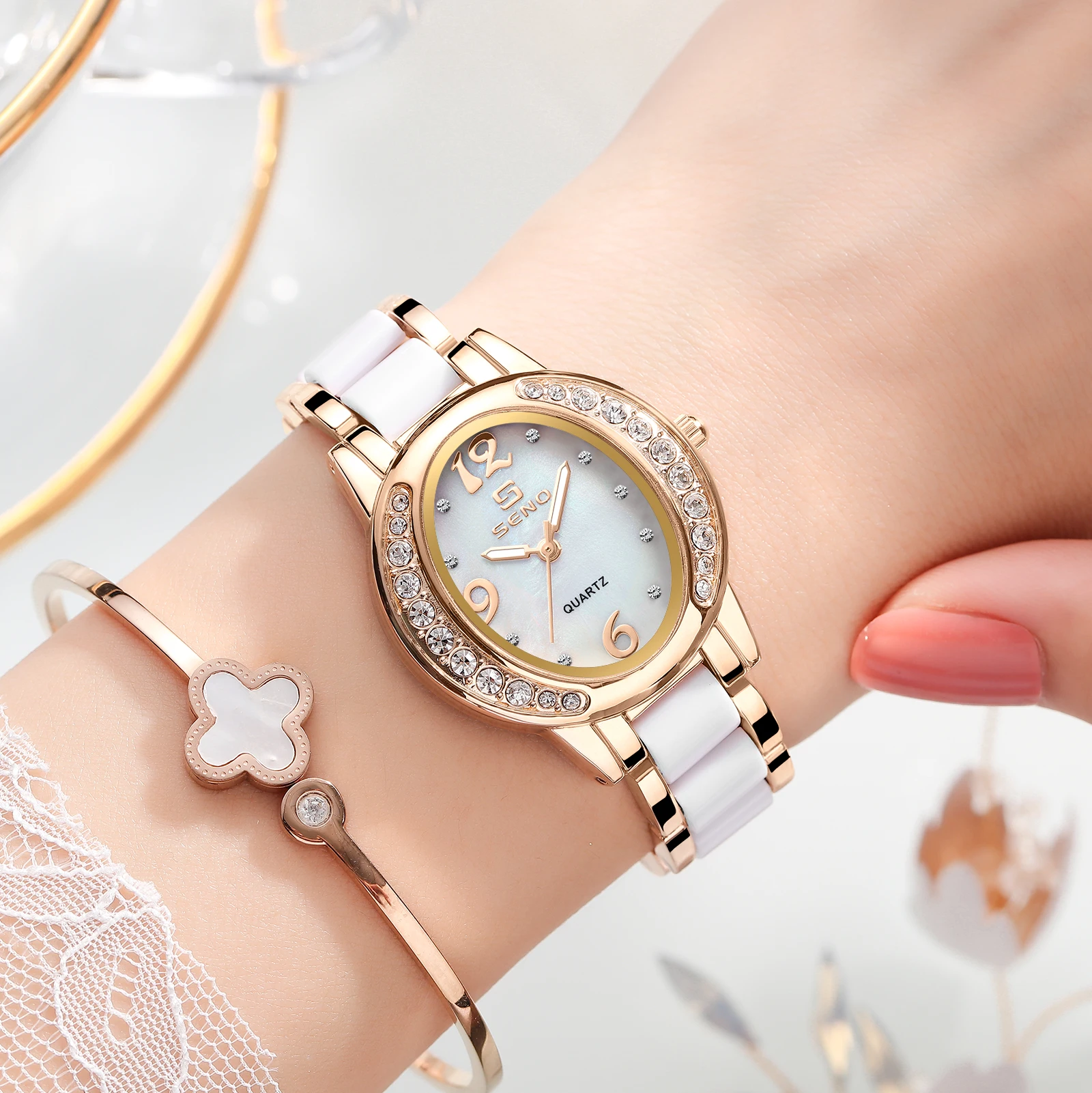 Women's Watch Fashion Oval Watch Female Diamond Waterproof Digital Quartz Watch