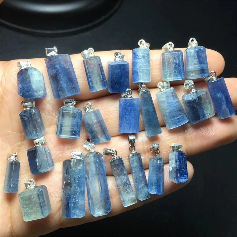 S925 Natural Clear Quartz Kyanite Pendant Jewelry Fashion Blue Crystal Reiki Healing Stone DIY Accessories Gift