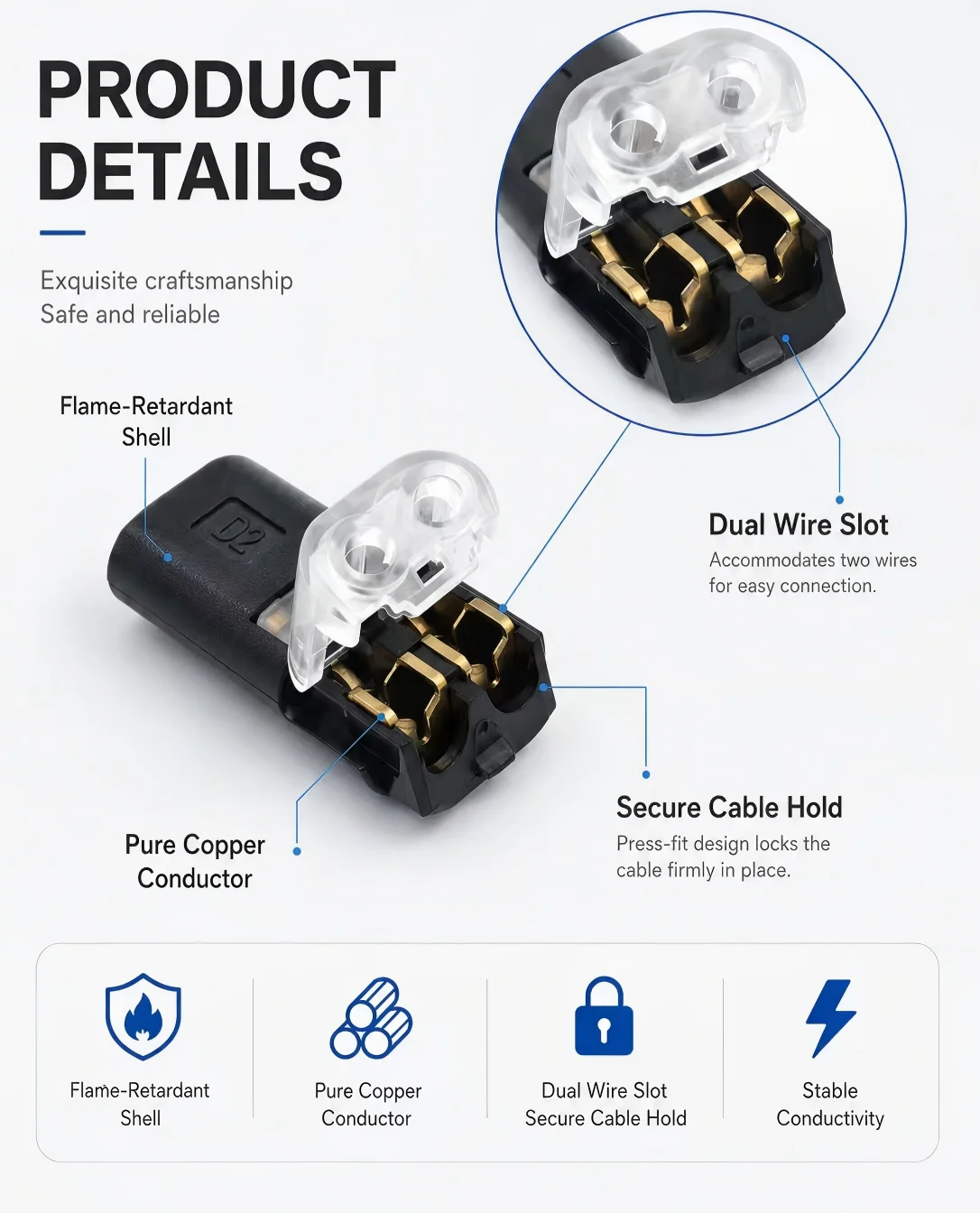 20/50/100 Stück D2 2-Pin Wasserdichter Schnellverbinder Kabelstecker für Auto-LED-Niederspannungsverkabelung – Detail 3
