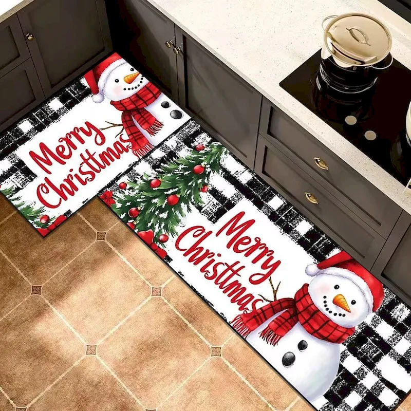 VIKAMA Christmas Kitchen Carpet Water Absorbing Door Mat Sink Laundry Room Corridor Carpet Home Decoration