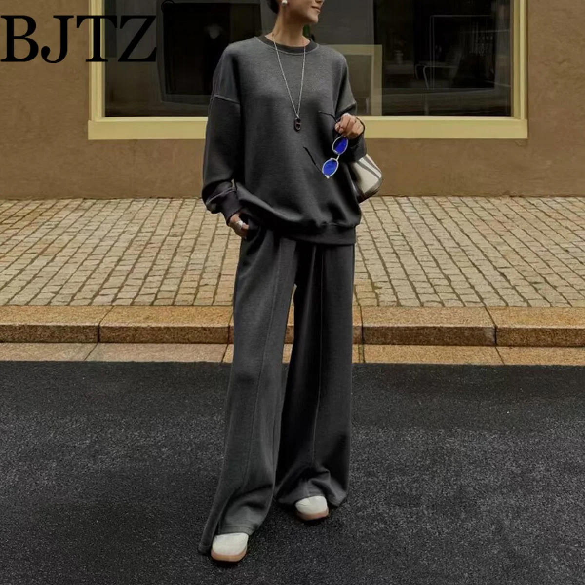 

BJTZ Women’s O-Neck Pullover Sweatshirt&Elastic Waist Jogger Pants Set Winter 2025 Cozy Lounge Outfits Casual Streetwear 2 Piece