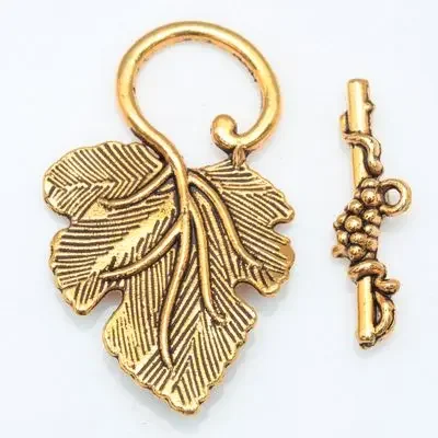 Wholesale 10Set Tibetan Silver plated Grape Leaf Toggle Clasps Connectors Grapes Clasps Hooks for Jewelry Making DIY