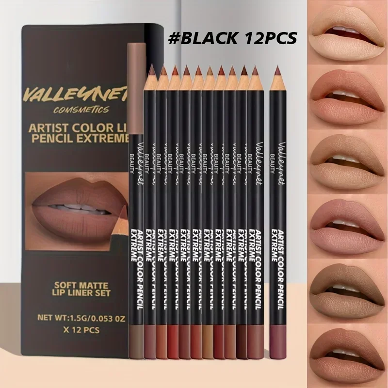 12 色マット防水長期的なベルベットリップライナーセット防水高着色女の子のための毎日のアプリケーションリップメイク