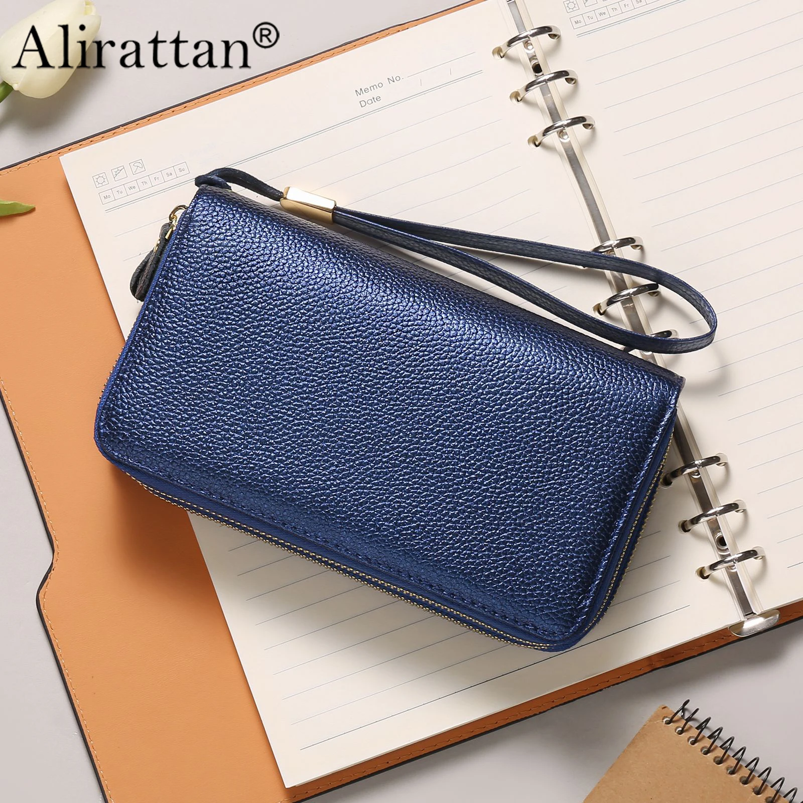 

Alirattan 2023 New Women's Wallet RIFD Top Layer Cowhide Double Zipper Handbag Fashion Genuine Leather Wallet