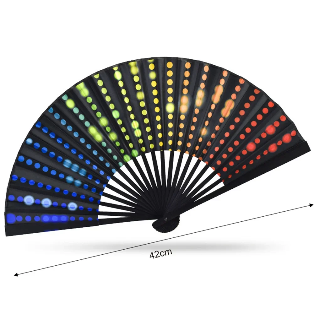 23cm Classic Folding Fan Print Black Bamboo Bone Fan Hand Fans Rainbow Cooling Handheld Fan Festival Performance Dance Fan Gifts