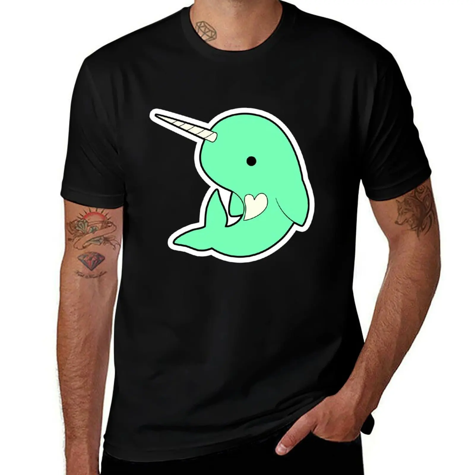 Cute Teal Narwhal T-Shirt Large Size Short Sleeve T-Shirt