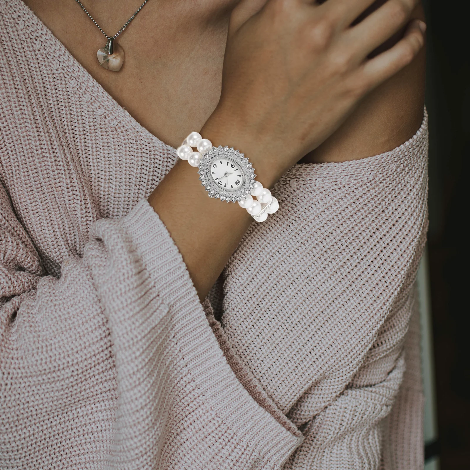 

1Pcs Pearl Design Female Watch Double Rows Imitation Pearl Bracelet Wristwatch Casual Elegant Fashion Students Watch