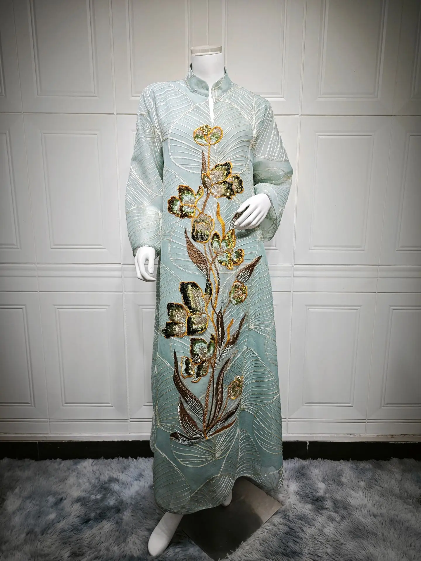 2025 nova malha lantejoulas bordado muçulmano abaya vestido longo islâmico modesto eid vestido de festa para mulher oriente médio