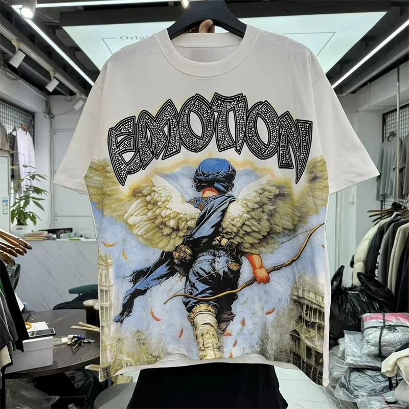 2026 new Men's and Women's Couple Street Style Angel Print Summer Top Round Neck Short Sleeve T-Shirt