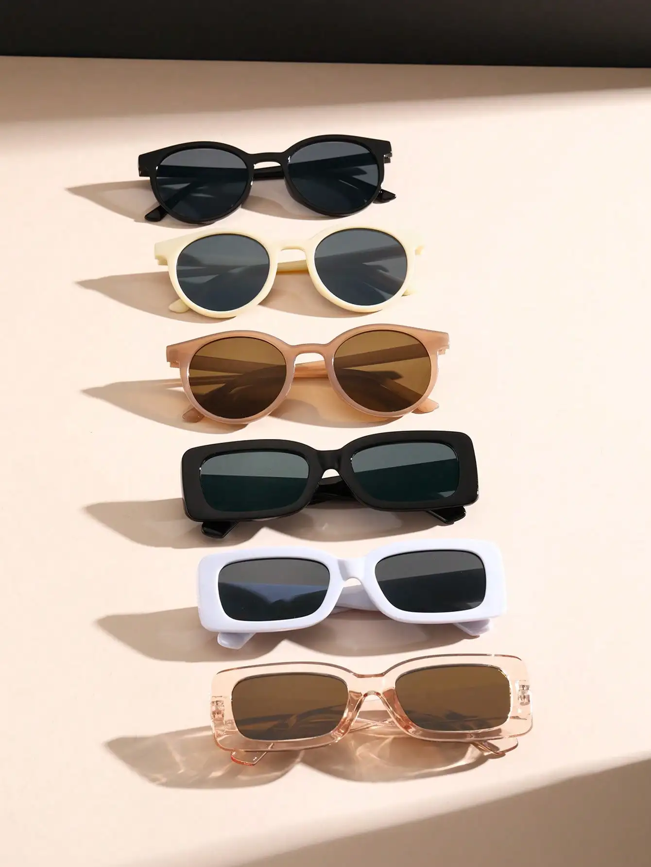 6PCS Unisex Round&Square Plastic Frame Fashion Sunglasses For Outdoor Travel Hiking