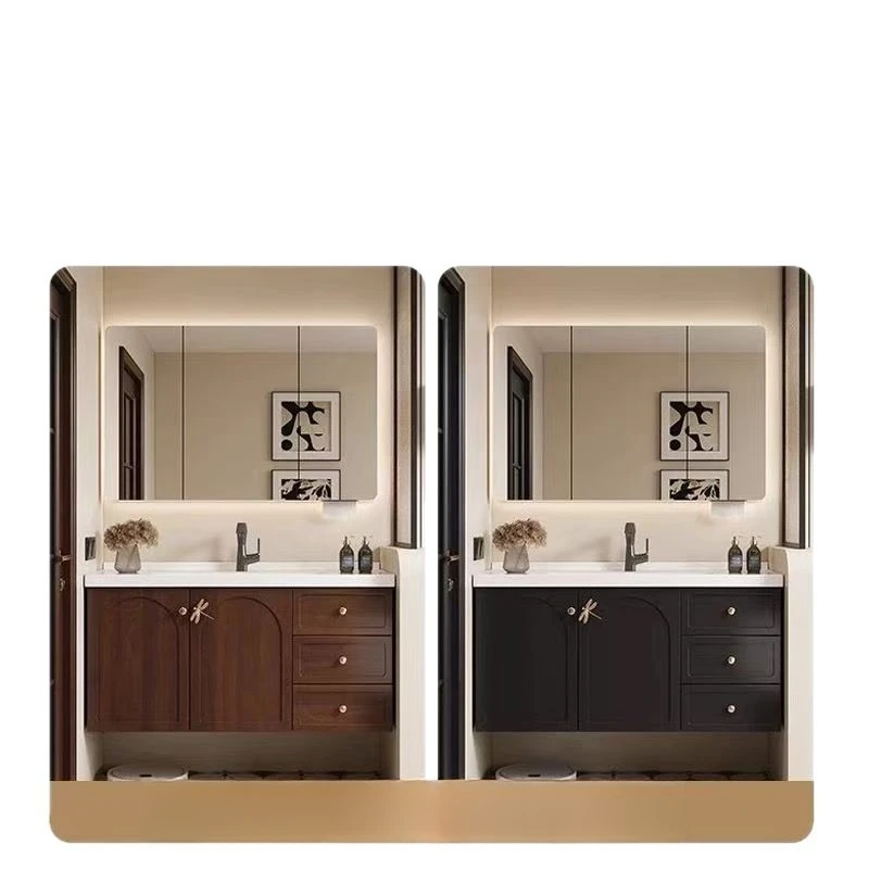 Antique French oak washbasin, integrated Chinese retro washing ceramics, bathroom cabinet c