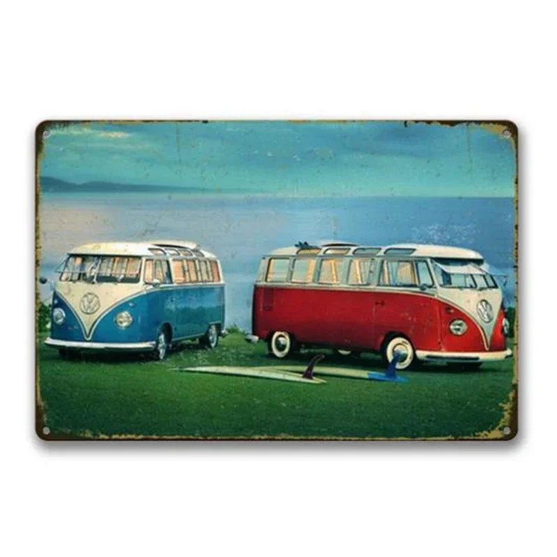 Camping Car Beach Summer Peace Bus Vintage Tin Sign Metal Decoration Poster Plaque Bar Garage Home Wall Plate Art Signs Decor