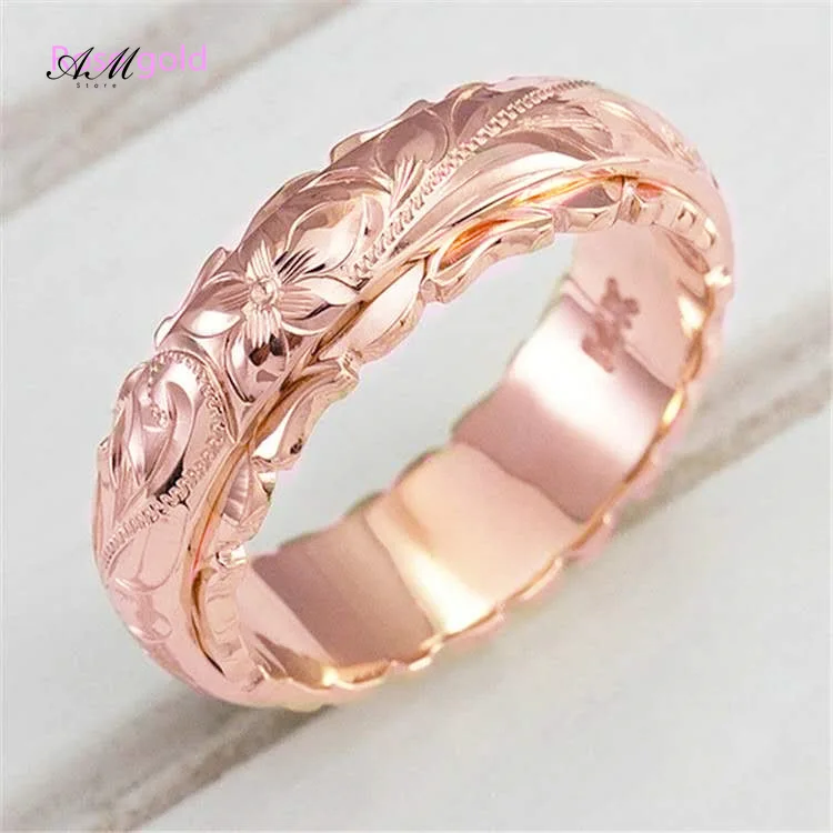 14k Gold Plated Suspended Carved Rose Flower Ring Ornaments Tail Ring Female Engagement Rings for Women Bling Wedding Ring