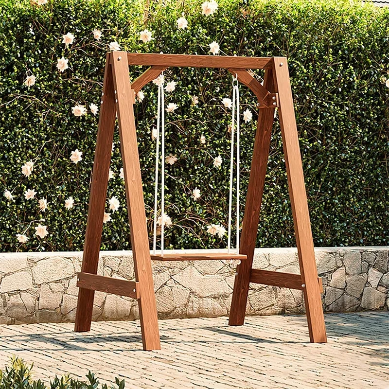 

Outdoor Garden Swings Chair Casual Single Adults and Children Safe and Secure Wooden Swings Set with Frame
