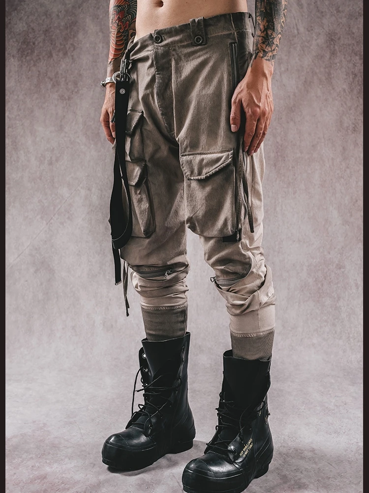 

Autumn and Winter Multi-Pocket Techwear Wasteland Wind Drawstring Threads Pants Slim Three-Dimensional Cut Feet Samurai