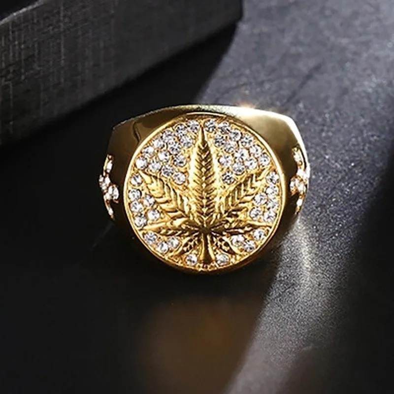 New Cross-border Selling Gold Maple Leaf Cross Microinlaid Zircon Ring Fashion Jewelry