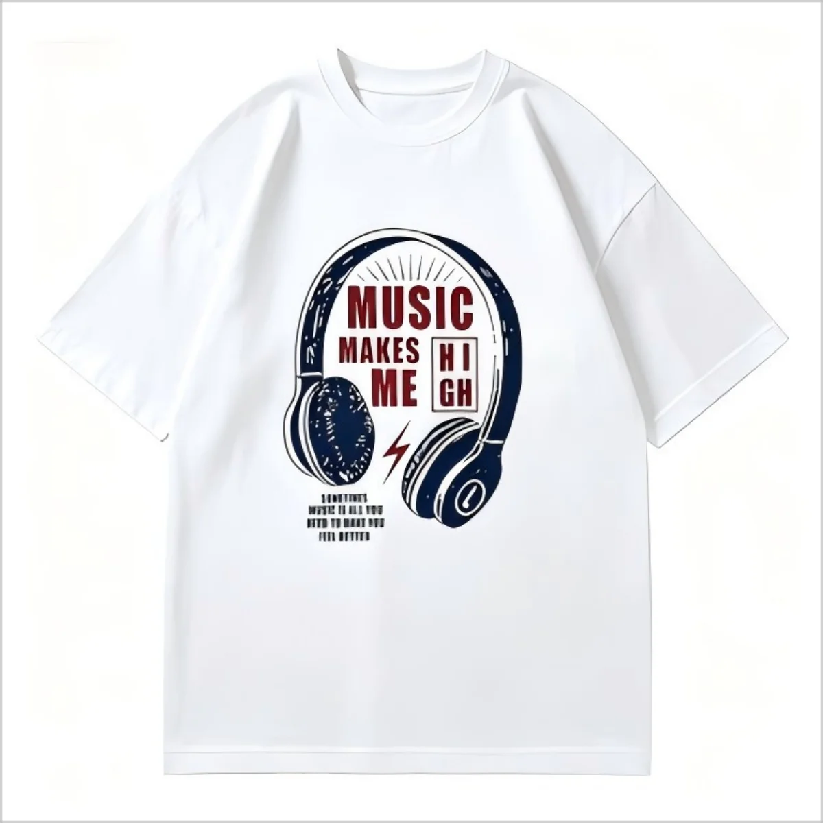 Vintage Headphone Music Graphic T Shirt Retro Music Makes Me High Letter Print Short Sleeve Tops Crew Neck Casual Aesthetic