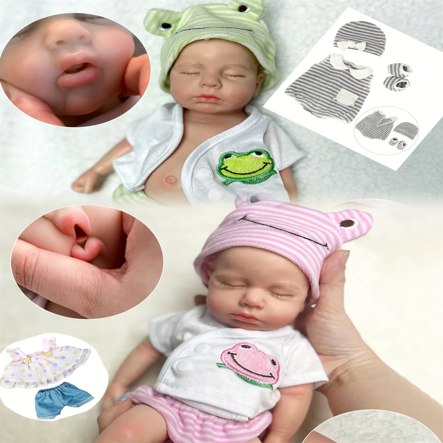 2 Sets Outfits /Can Open Mouth 33cm LouLou Painted Solid Silicone Bebe Reborn Girls and Boys Handmade Reborn Doll For Kid's Gift