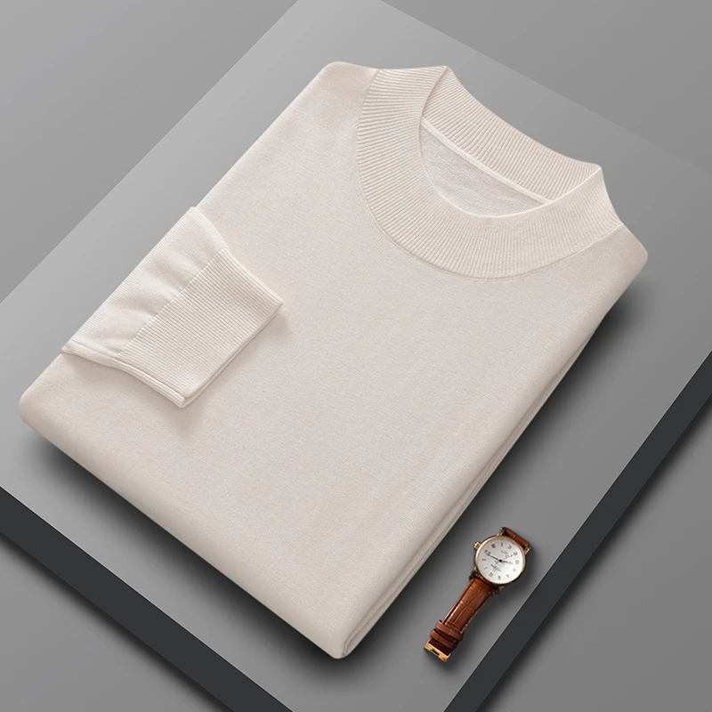 

Весна/лето, новый мужской вязаный свитер, повседневная вязаная рубашка с полувысоким воротником, однотонная тонкая мужская одежда с длинными рукавами