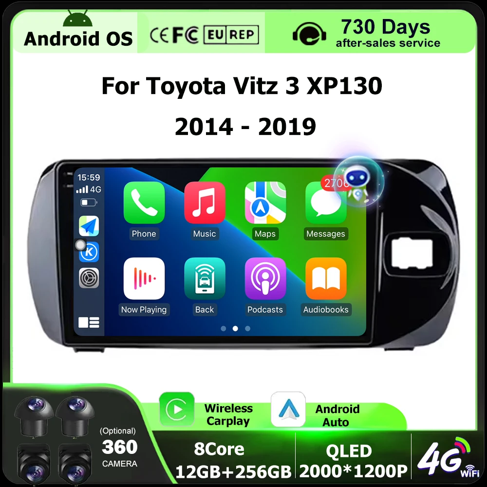 

Car Radio Multimedia Player Video Navigation GPS For Toyota Vitz 3 XP130 2014 - 2019 RHD Android Auto BT Carplay 9 Inch Screen