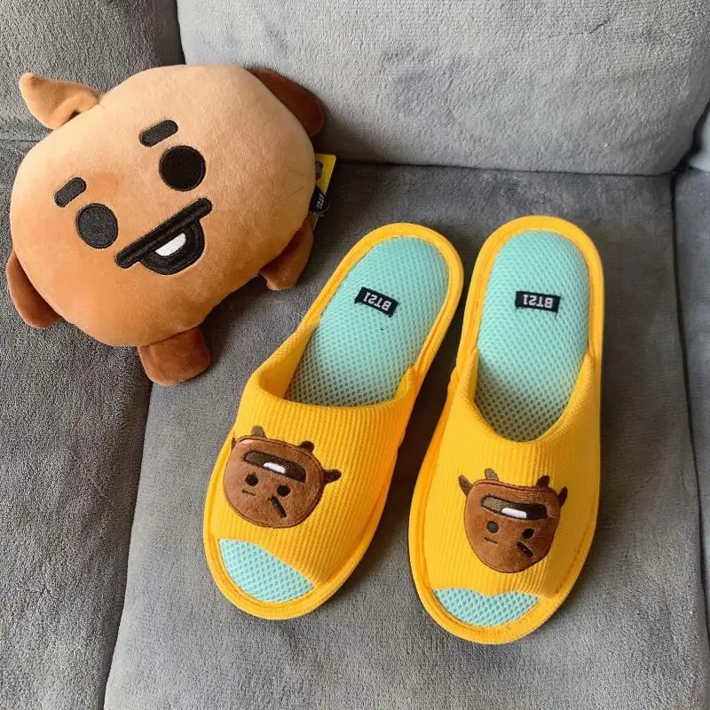 Kawaii Bt21 Anime Peripheral Shooky Cooky Chimmy Mesh Anti-Slip Home Shoes Cute Girls Y2K Autumn Comfortable Cotton Slippers