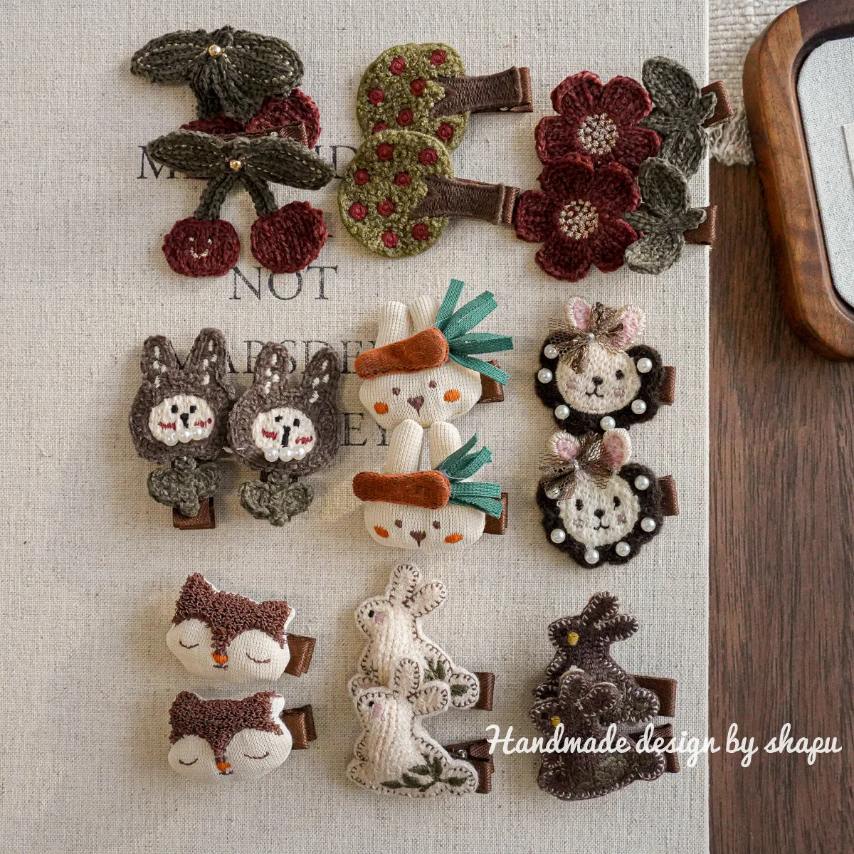 2PC Brown Cartoon Rabbit Bunny Hair Clips for Babies Fabric Flower Cherry Barrettes Girls Hairpins Kids Fashion Hair Accessories