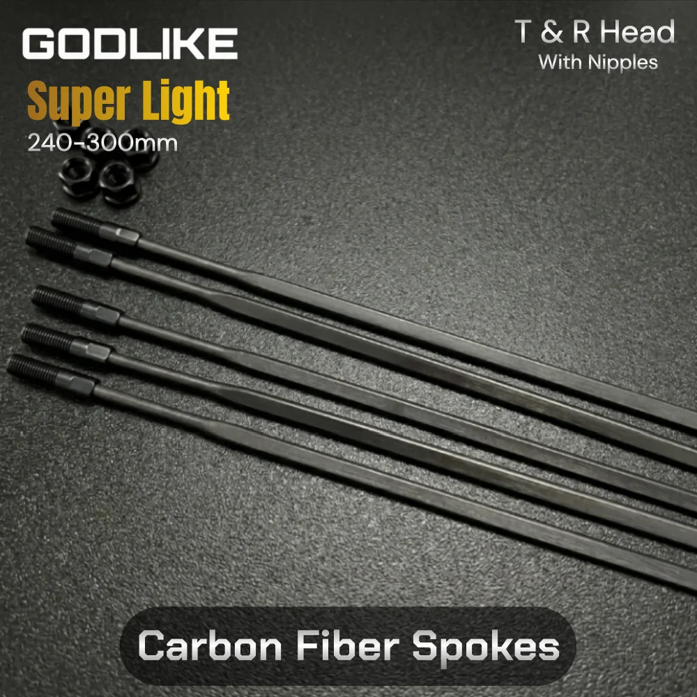 GODLIKE Super Light Carbon Spokes 3.2mm 3.3mm 3.9mm 4.0mm 5.2mm T or Round Head For Bike Rim Wheels For Without Access Holes